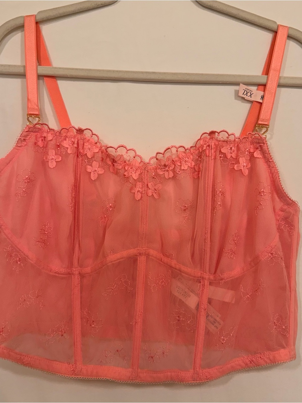 NWT Victoria’s Secret Dream Angels Pretty Petals Corset Top Pink Hope XXL Sheer